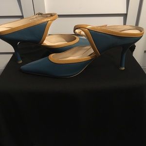Teal/Gold -Mule. 2inc heel
